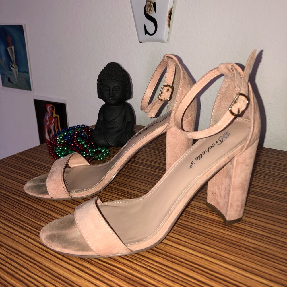 Baby pink chunky heels